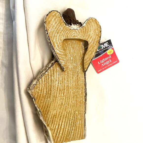 Lighted Angel Figurine White Birch Wood Glitter 9" x 4" Table Top Decoration - Picture 6 of 8